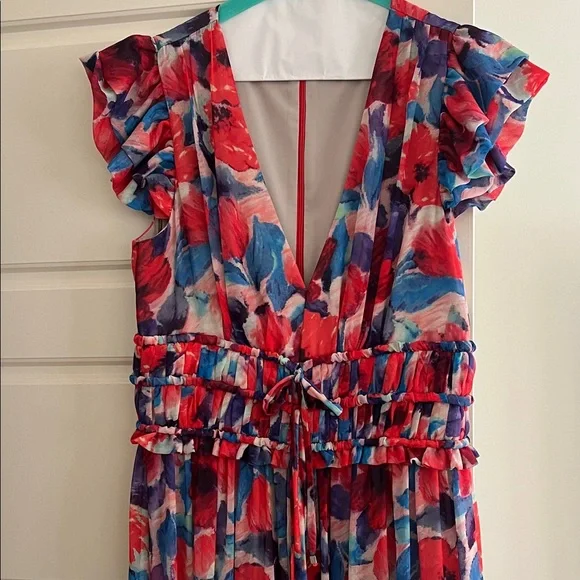 PATBO Violet V-neck Flutter-sleeve Maxi sunDress In Cherry sz 6 - Picture 5 of 6